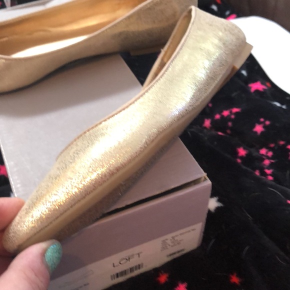 NWT LOFT TAYLOR SHIMMER GOLD POINTED TOE FLATS. - Picture 2 of 7